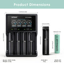 XTAR VC4SL, MC1, and 6x EVE 33V button top batteries – complete kit dimensions.