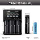 XTAR VC4SL, MC1, and 6x EVE 35V button top batteries – complete kit dimensions.
