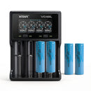 XTAR VC4SL 4-slot smart charger with 4x Molicel M35A 3500mAh flat top 18650 batteries – high-output power kit.