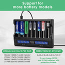 XTAR VC8 compatible battery types – supports Li-ion, Ni-MH, Ni-Cd – 18650, 21700, 26650, AA, AAA, C, D.
