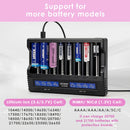 XTAR VC8 compatible battery types – supports Li-ion, Ni-MH, Ni-Cd – 18650, 21700, 26650, AA, AAA, C, D.