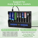 XTAR VC8 compatible battery types – supports Li-ion, Ni-MH, Ni-Cd – 18650, 21700, 26650, AA, AAA, C, D.
