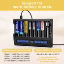 XTAR VC8 compatible battery types – supports Li-ion, Ni-MH, Ni-Cd – 18650, 21700, 26650, AA, AAA, C, D.