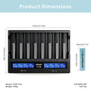 XTAR VC8 charger dimensions – 190mm x 147mm x 41mm, with 8x EVE 20P flat top batteries.