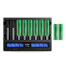 XTAR VC8 8-slot LCD smart charger with 8x EVE 25P 2500mAh 20A flat top 18650 batteries – high-drain power station.