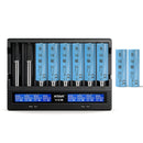 XTAR VC8 8-slot LCD smart charger with 8x EVE 40PL 4000mAh 70A 21700 flat top batteries – extreme high-power reserve.