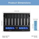 XTAR VC8 charger dimensions – 190mm x 147mm x 41mm, with 8x EVE 40PL 21700 flat top batteries.