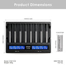 XTAR VC8 charger dimensions – 190mm x 147mm x 41mm, with 8x EVE 50E 21700 flat top batteries.