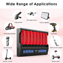 XTAR VC8 charger and LG HE2 flat top batteries powering vapes, flashlights, and power tools.