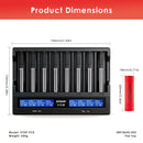 XTAR VC8 charger dimensions – 190mm x 147mm x 41mm, with 8x LG HE2 flat top batteries.