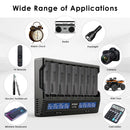 XTAR VC8 charger and LG M50LT flat top batteries powering 40Ah foundation power storage and large-scale backup systems.