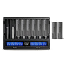 XTAR VC8 8-slot LCD smart charger with 8x LG M50LT 5000mAh high-capacity 21700 flat top batteries – 40Ah foundation power kit with 60°C thermal cutoff.
