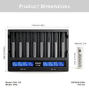 XTAR VC8 charger dimensions – 190mm x 147mm x 41mm, with 8x Molicel P28A flat top batteries.