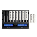 XTAR VC8 8-slot LCD smart charger with 8x Molicel P30B 3000mAh 30A flat top 18650 batteries – flagship high-performance power kit with QC 3.0 fast charging.