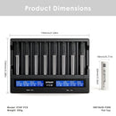 XTAR VC8 charger dimensions – 190mm x 147mm x 41mm, with 8x Molicel P30B flat top batteries.