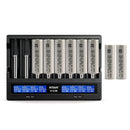 XTAR VC8 8-slot LCD smart charger with 8x Molicel P42A 4200mAh 45A 21700 flat top batteries – extreme high-output power reserve.
