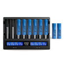 XTAR VC8 8-slot smart charger with 8x Samsung 20S Flat Top 18650 30A batteries – ultra-high-drain power kit for heavy users.