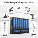 XTAR VC8 charger and Samsung 50E flat top batteries powering home emergency backup systems, RV fleet logistics, and outdoor production studios.
