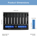 XTAR VC8 charger dimensions – 190mm x 147mm x 41mm, with 8x Samsung 50E 21700 flat top batteries.