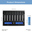 XTAR VC8 charger dimensions – 190mm x 147mm x 41mm, with 8x Samsung 50G 21700 flat top batteries.