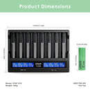 XTAR VC8 charger dimensions – 190mm x 147mm x 41mm, with 8x Samsung 50S 21700 flat top batteries.