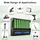 XTAR VC8 charger and Sony VTC4 flat top batteries powering high-power vapes, flashlights, and power tools.
