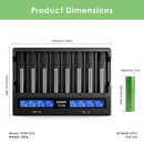 XTAR VC8 charger dimensions – 190mm x 147mm x 41mm, with 8x Sony VTC5 flat top batteries.