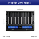 XTAR VC8S charger dimensions – 190mm x 147mm x 41mm, compact 8-slot design for desktop or travel.