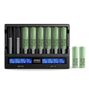 XTAR VC8S 8-slot smart charger with LCD, QC 3.0, and 8x Samsung 25R Button Top 18650 batteries – premium power kit.