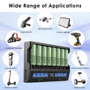 XTAR VC8S charger and Samsung 25R Button Top batteries powering cordless tools, tactical lights, and high-drain vapes.