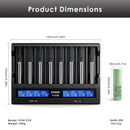 XTAR VC8S charger dimensions – 190mm x 147mm x 41mm, with 8x Samsung 25R Flat Top batteries (65mm x 18mm each).