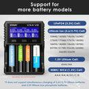 XTAR VX4 V2 charger full compatibility chart supporting Li-ion 10440 to 32650, LiFePO4, 1.5V Li-ion AA/AAA and 1.2V NiMH AA/AAA/SC/C/D batteries.