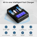 XTAR VX4 V2 charger dimensions 130mm x 112mm x 35mm and weight 315g, compact 4-slot design for desktop and travel use with 21700HP 5000mAh battery.