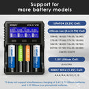 XTAR VX4 V2 smart charger with multi-layer protection system including reverse connection, short circuit, overvoltage, overcurrent, and overcharge protection.