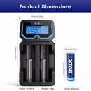 Size of X2 dual-bay charger and 18650 battery